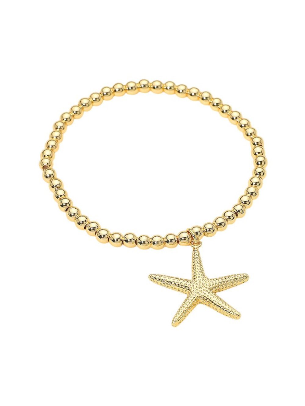 Tigerstars Gold Starfish Charm Beaded Stretch Bracelet